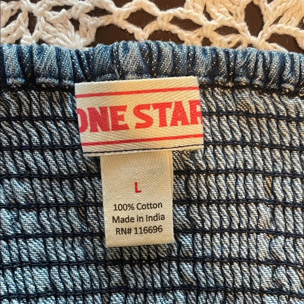 Denim Blue Crop Top with Brown Trim - Picture 4 of 5